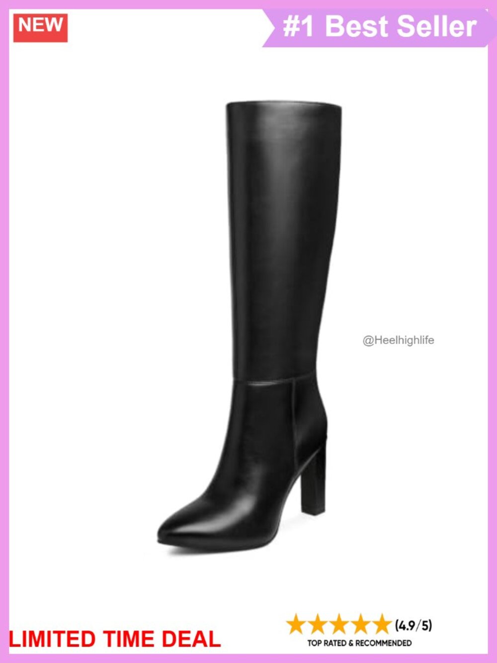 Faux Leather Knee High Boots Pointed Toe Chunky Heel Tall Boots